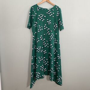 Boden Leonie Ponte Midi Dress Floral Cotton Blend Short Sleeve Womens 16R Green